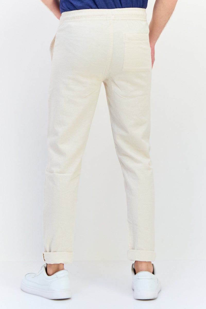 Celio Men Regular Fit Textured Straight Leg Pants, Off White - Image 3