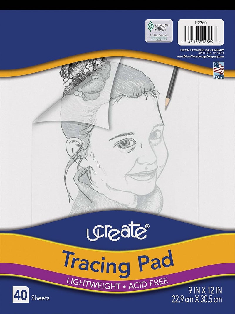 UCREATE Pacon Tracing Pad, White, 9" x 12", 40 Sheets - Image 1