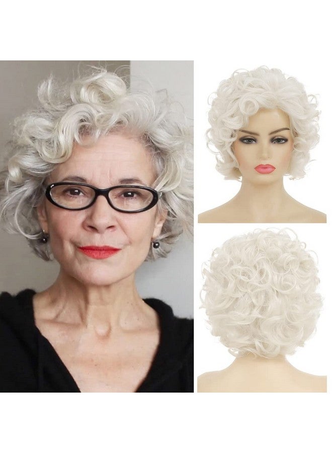 Baruisi Short Curly Cream White Wigs For Women Synthetic Natural Curly Layered Halloween Cosplay Wig - Image 1