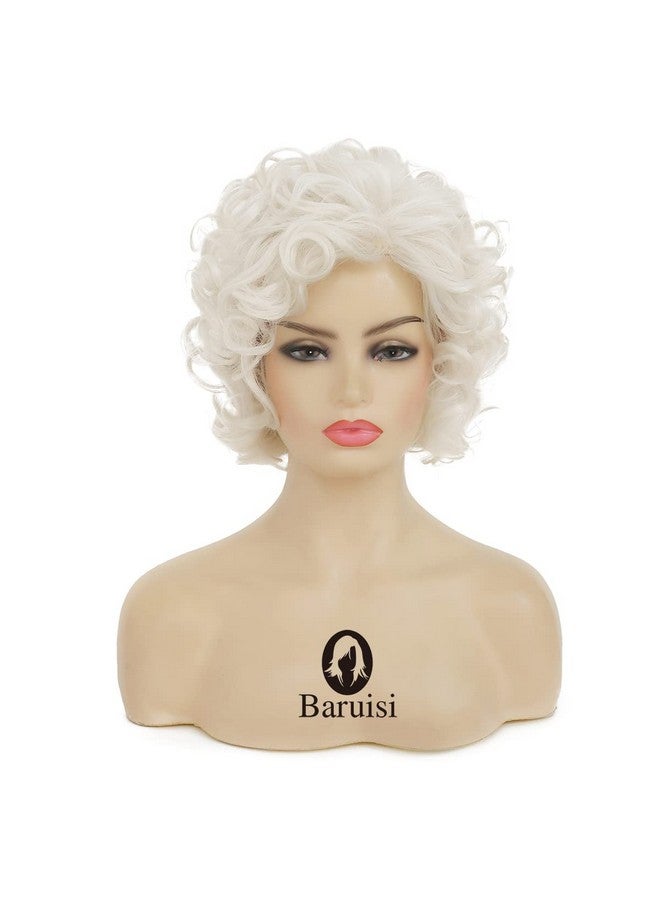 Baruisi Short Curly Cream White Wigs For Women Synthetic Natural Curly Layered Halloween Cosplay Wig - Image 3