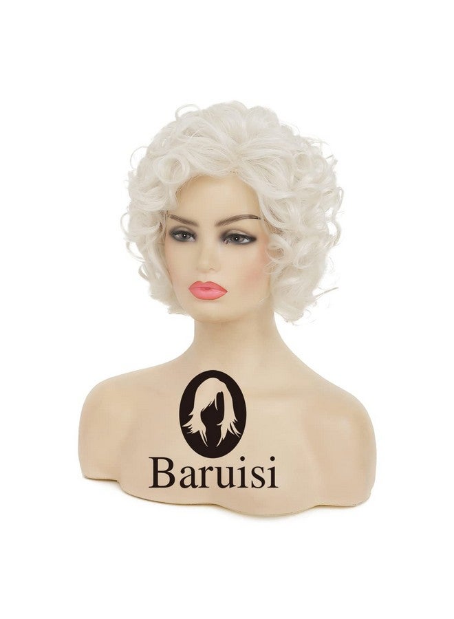 Baruisi Short Curly Cream White Wigs For Women Synthetic Natural Curly Layered Halloween Cosplay Wig - Image 4