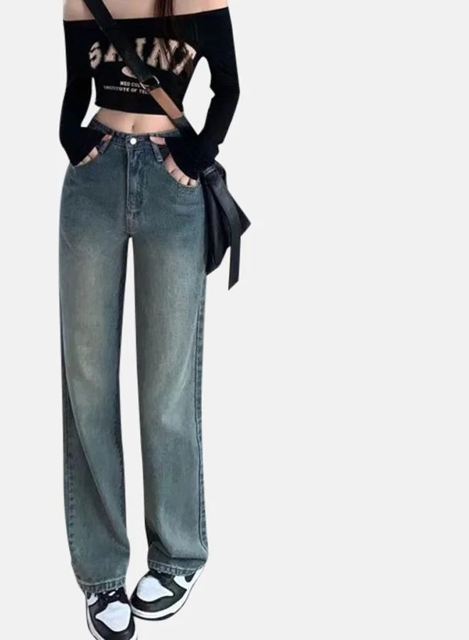 YUNIQEE Blue Wide Leg Mid-Rise Light Fade Denim Jeans