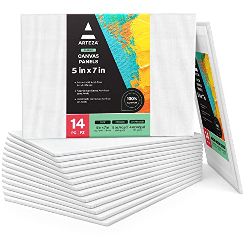 ARTEZA Canvas Boards for Painting, 5 x 7 Inches, Pack of 14, Blank White Small Canvas Panels for Acrylic, Oil and Gouache Painting - Image 1
