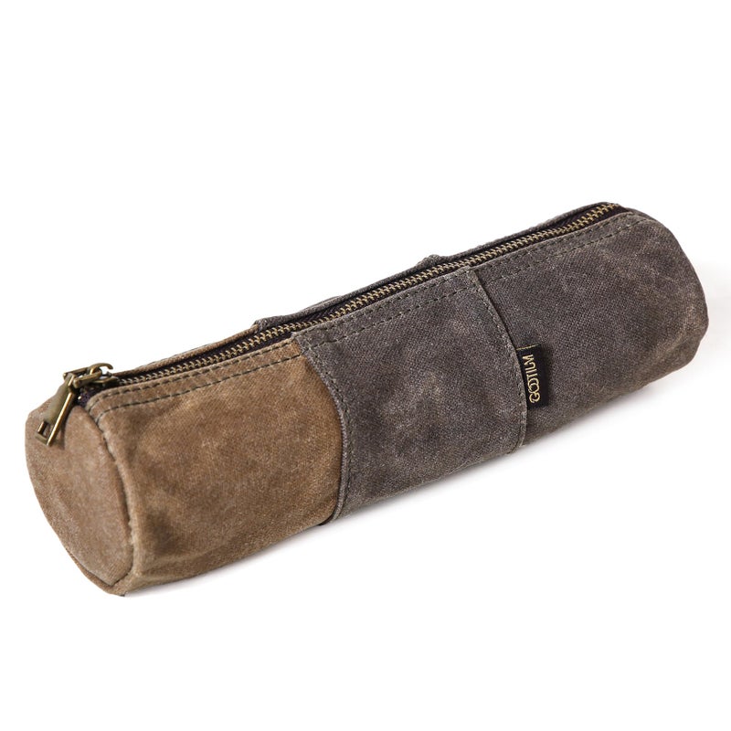 GOOTIUM Waxed Canvas Pencil Pouch Vintage Zippered Stationery Organizer for Pens Pencils and Accessories Handmade MultiPurpose Utility Case Taupe