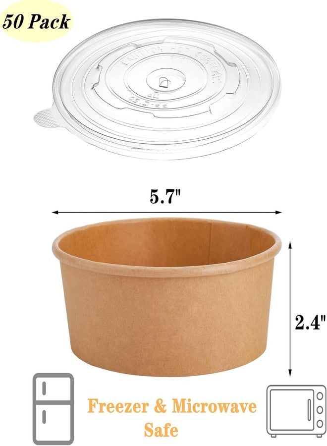 Lyellfe 50 Pack Kraft Paper Bowls with Lid, 25 Oz Disposable Soup Salad Serving Bowls, To Go Food Container for Party Dessert, Ice Cream, Yogurt, Microwave Freezer Safe - Image 2