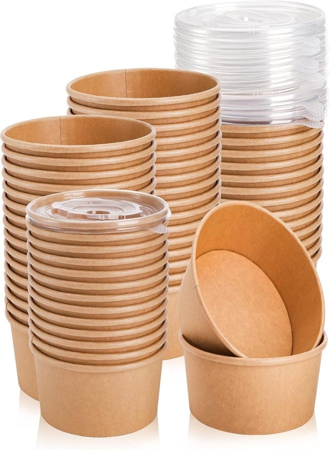 Lyellfe 50 Pack Kraft Paper Bowls with Lid, 25 Oz Disposable Soup Salad Serving Bowls, To Go Food Container for Party Dessert, Ice Cream, Yogurt, Microwave Freezer Safe - Image 1
