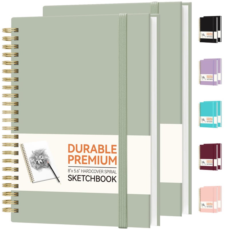 Forvencer Blank Spiral Notebook Journal for Drawing & Work, 2 Pack Hardcover Sketch Book, 100GSM Thick Paper, Art Sketchbook for Women & Adult, 8” x 5.6” Drawing Book 100 pages for School Office, - Image 1