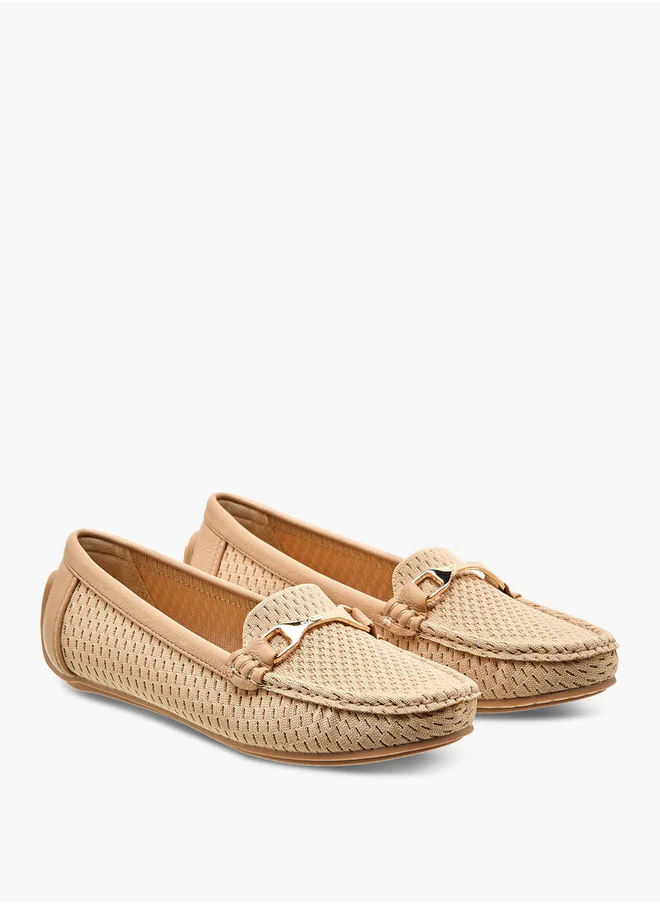 Flora Bella By Shoexpress Textured Slip-On Loafers with Metal Accent