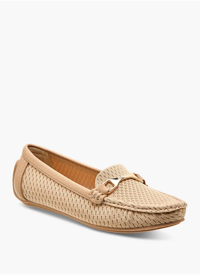 Flora Bella By Shoexpress Textured Slip-On Loafers with Metal Accent