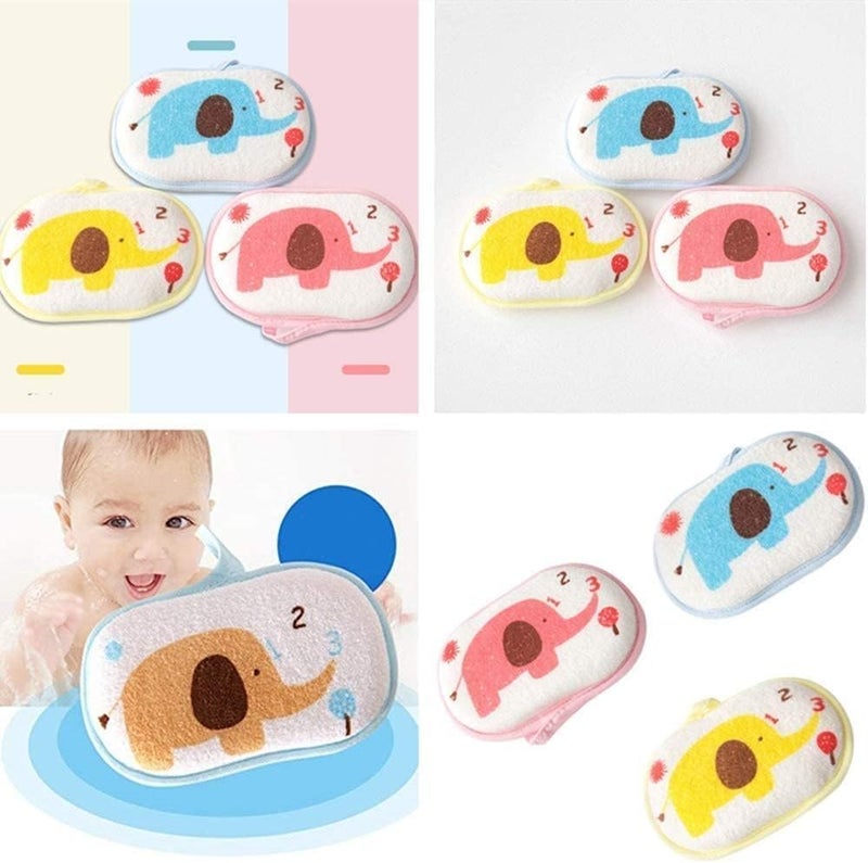 3 Pcs Soft Pure Cotton Baby Bath Sponge Set - Gentle Foam Rub Shower Sponge for Newborns & Toddlers, Perfect for Sensitive Skin - Image 5