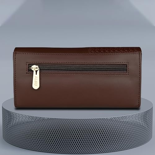 ALSU Women's Brown Faux Leather Hand Wallet Clutch Trendy | 6 Card Slots | Phone Pocket (irf-017br) - Image 3
