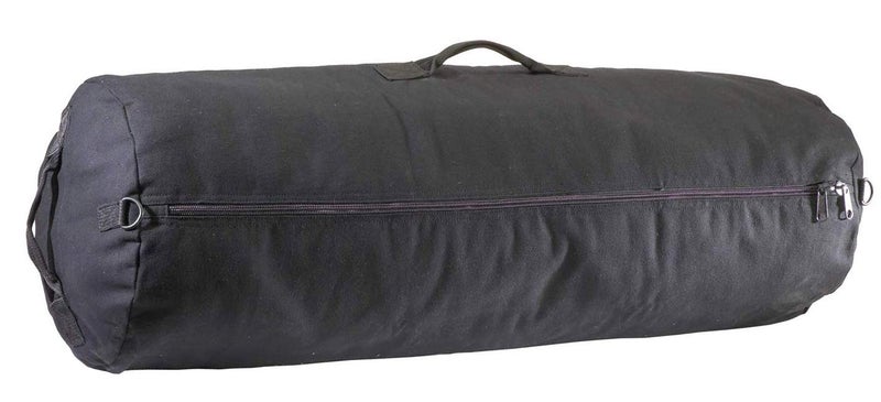 Farm Blue GI Style Zipper Duffel Bag - Large Heavy Duty Army Duffle Bag - Military Grade Cotton Canvas Duffel Bag - Reinforced Camping Bag - Strong Zipper, Center Grab Handle –21” x 36” - Black - Image 1