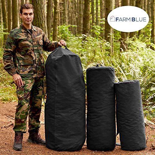 Farm Blue GI Style Zipper Duffel Bag - Large Heavy Duty Army Duffle Bag - Military Grade Cotton Canvas Duffel Bag - Reinforced Camping Bag - Strong Zipper, Center Grab Handle –21” x 36” - Black - Image 5