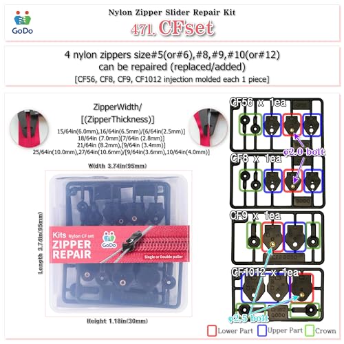 GODO Nylon Zipper Slider Repair Replacement Kits - ZipperSize 5 6 8 9 10 12 Single or Double Sided Slider Available - Image 2
