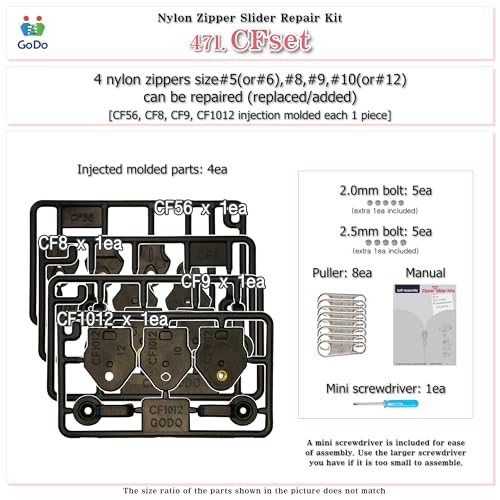 GODO Nylon Zipper Slider Repair Replacement Kits - ZipperSize 5 6 8 9 10 12 Single or Double Sided Slider Available - Image 3