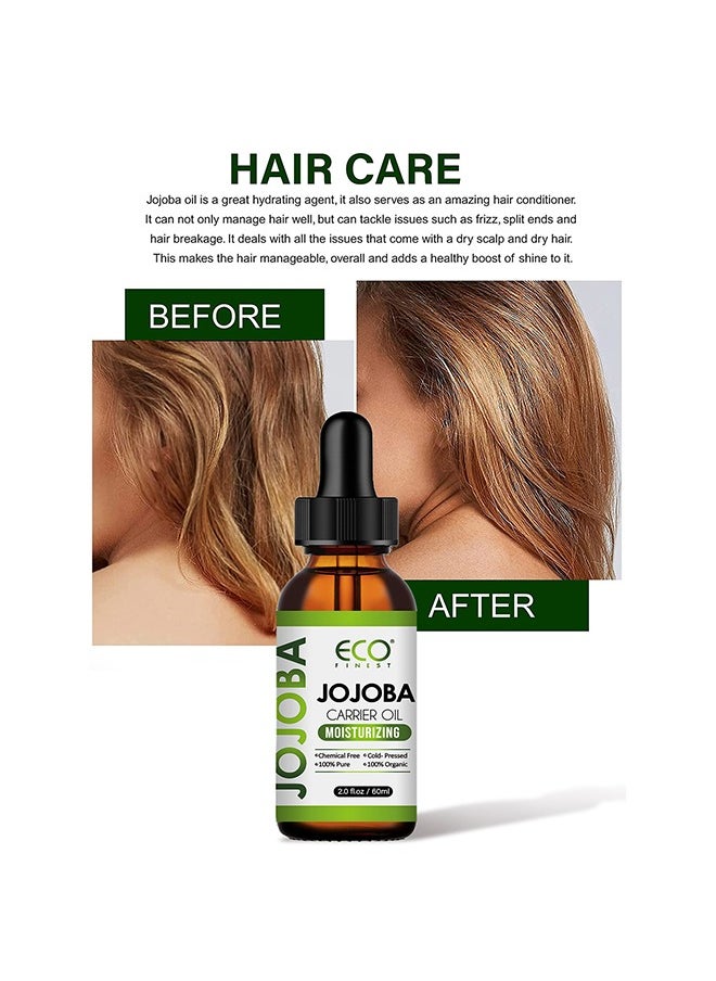 ECO Jojoba Carrier Oil  60ml，100% Pure & Natural Jojoba Oil for Hair，Face， Body & Nails, Moisturize Skin & Helps Fight Acne，Jojoba Oil Organic Cold Pressed Unrefined(60ml)  - Image 4