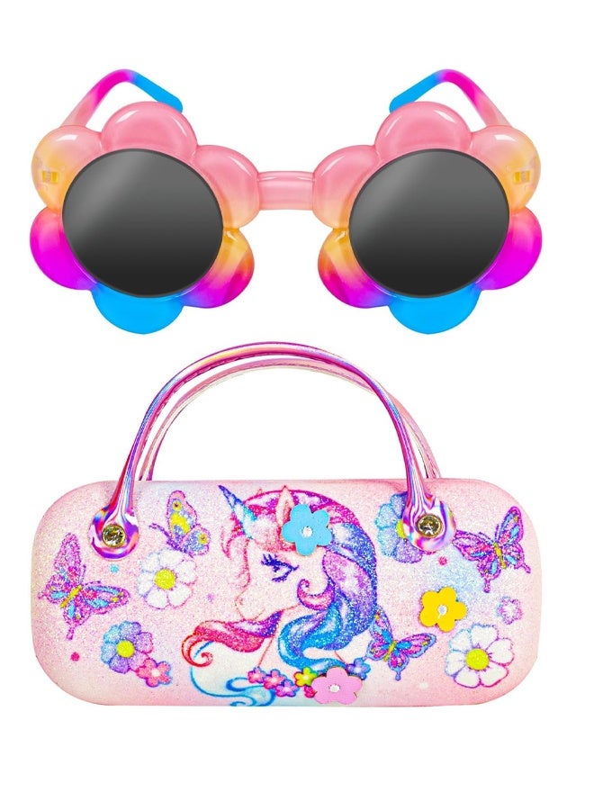Riolio Girls' Sunglasses with Case, Baby and Kids Polarized Sunglasses, Flower-Shaped UV400 Protection Sunglasses, Plastic Frame  - Image 1