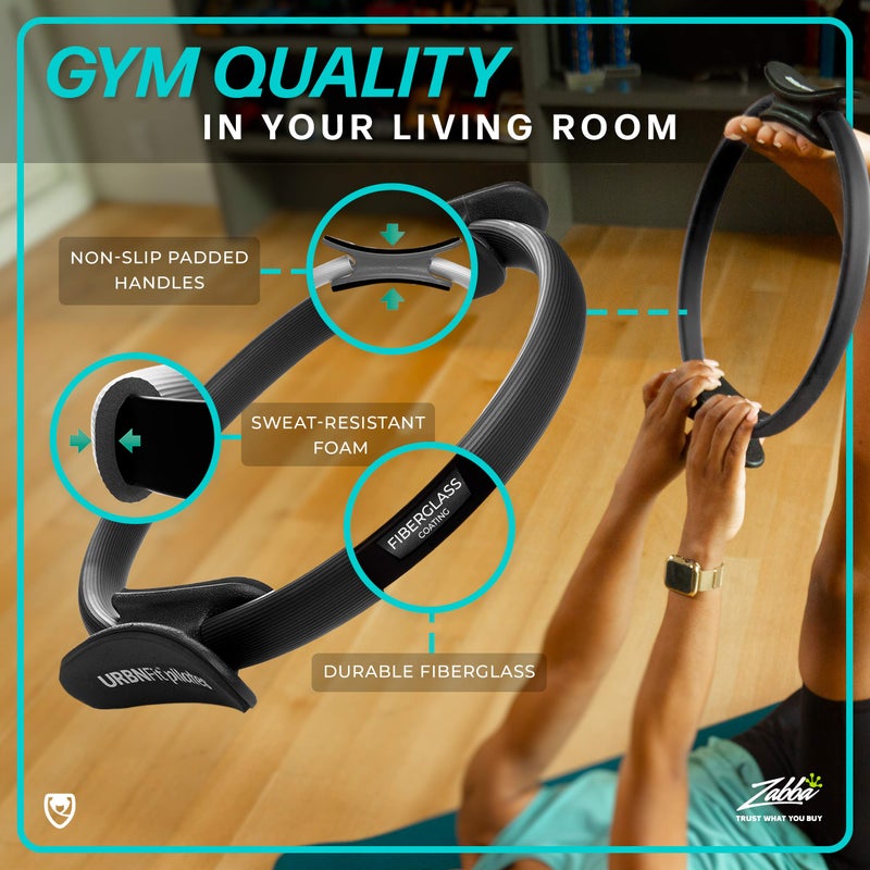 URBNFit حلقة بيلاتيس URBNFit - 12" دائرة سحرية مع قبضة مزدوجة، وسادات فوم لتمرين الفخذ الداخلي، وتشكيل الجسم، واللياقة البدنية، وتمارين قاع الحوض - حلقات يوغا مع دليل تمارين إضافي - Image 2