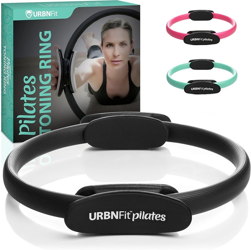 URBNFit حلقة بيلاتيس URBNFit - 12" دائرة سحرية مع قبضة مزدوجة، وسادات فوم لتمرين الفخذ الداخلي، وتشكيل الجسم، واللياقة البدنية، وتمارين قاع الحوض - حلقات يوغا مع دليل تمارين إضافي - Image 1