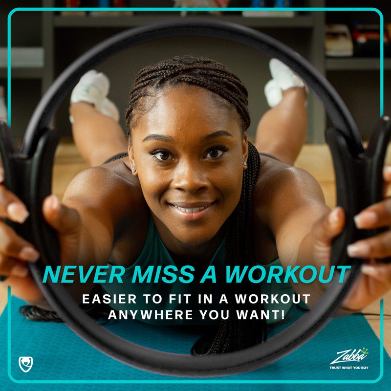 URBNFit حلقة بيلاتيس URBNFit - 12" دائرة سحرية مع قبضة مزدوجة، وسادات فوم لتمرين الفخذ الداخلي، وتشكيل الجسم، واللياقة البدنية، وتمارين قاع الحوض - حلقات يوغا مع دليل تمارين إضافي - Image 5