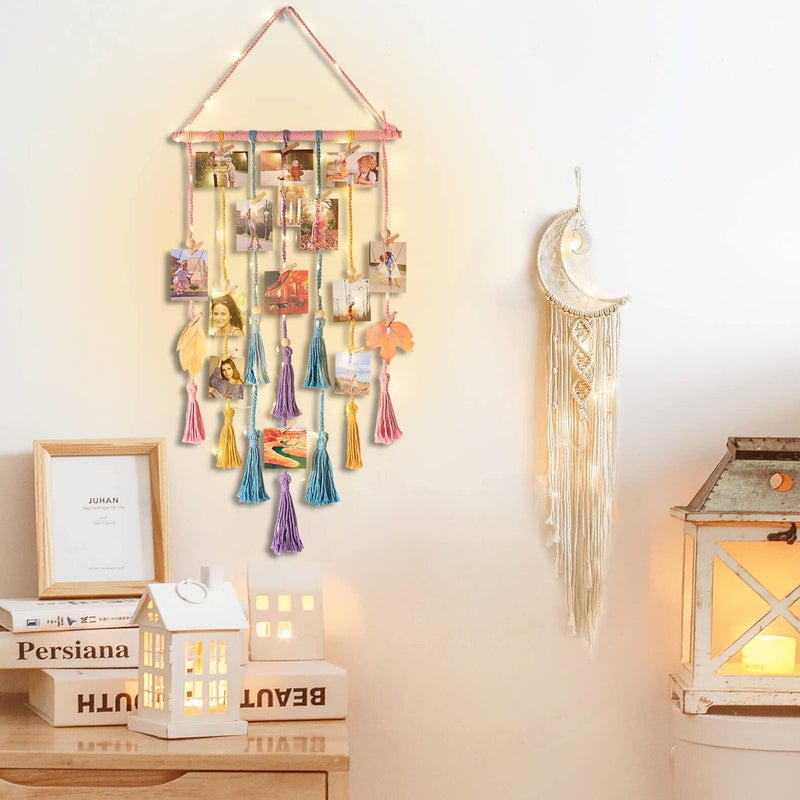 Homecor Gifts for Teenage Girls  Hanging Photo Display & Moon Dream Catchers  Christmas Teen Girls Gifts Ideas Ages 10 11 12 13 14 Years Old  Macrame Wall Decor Boho Bedroom Dorm Aesthetic Room Decor - Image 1