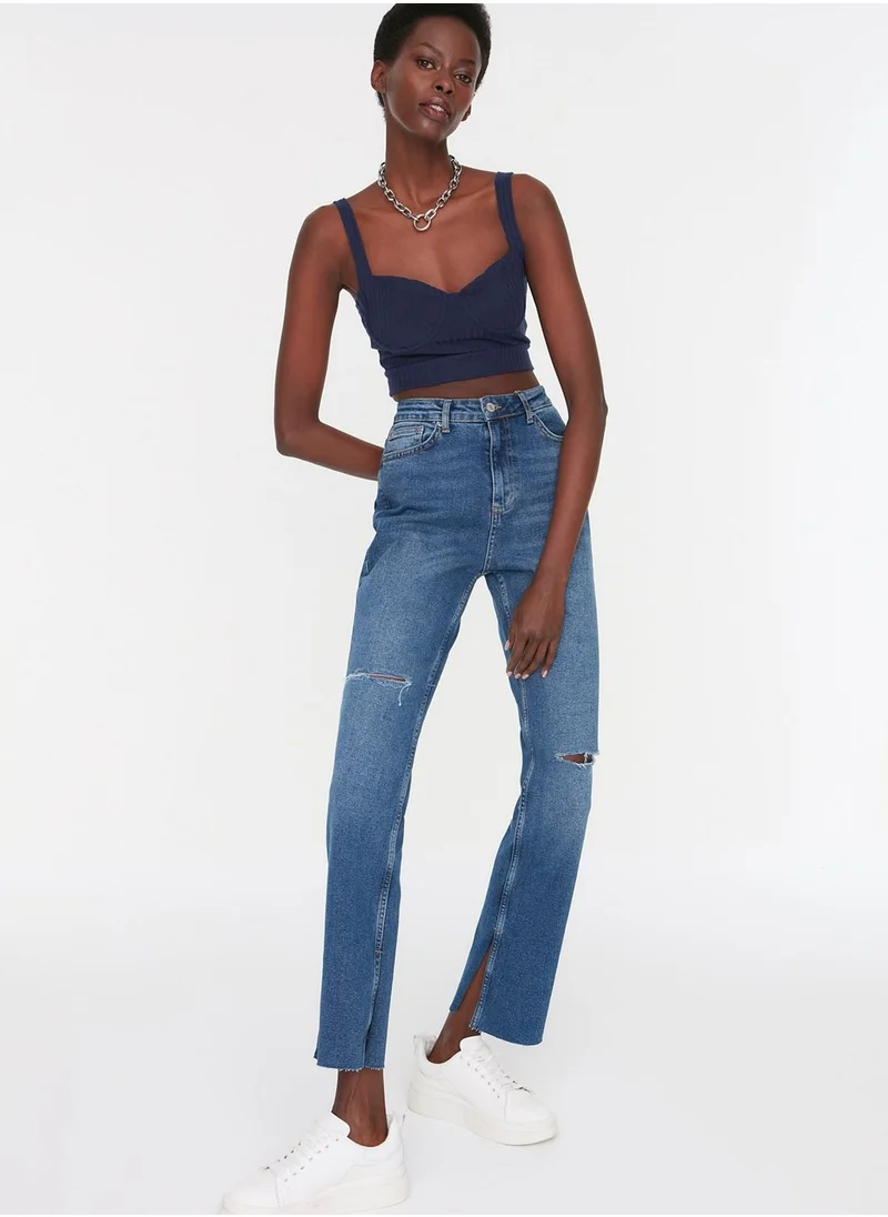 trendyol Ripped Split Hem Jeans