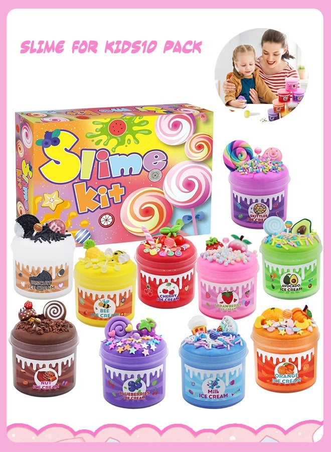سلايم للأطفال، عبوة من ١٠ قطع، سلايم زبدة مع قالب فاكهة، سلايم سحابي للبنات والأولاد، مجموعة هدايا حفلات سلايم ترفيهية للأطفال من سن ٦ سنوات فما فوق. - Image 1