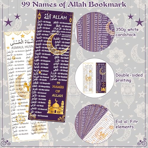 Yopyame 99 Names of Allah Bookmark - 100pcs Islamic Bookmarks Ramadan Eid Gifts Reflecting on The Names of Allah Arabic English Bookmarks Quran Muslim Islamic Arabic Gift for Women Men Quran Learning - Image 3