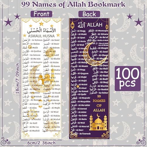 Yopyame 99 Names of Allah Bookmark - 100pcs Islamic Bookmarks Ramadan Eid Gifts Reflecting on The Names of Allah Arabic English Bookmarks Quran Muslim Islamic Arabic Gift for Women Men Quran Learning - Image 2