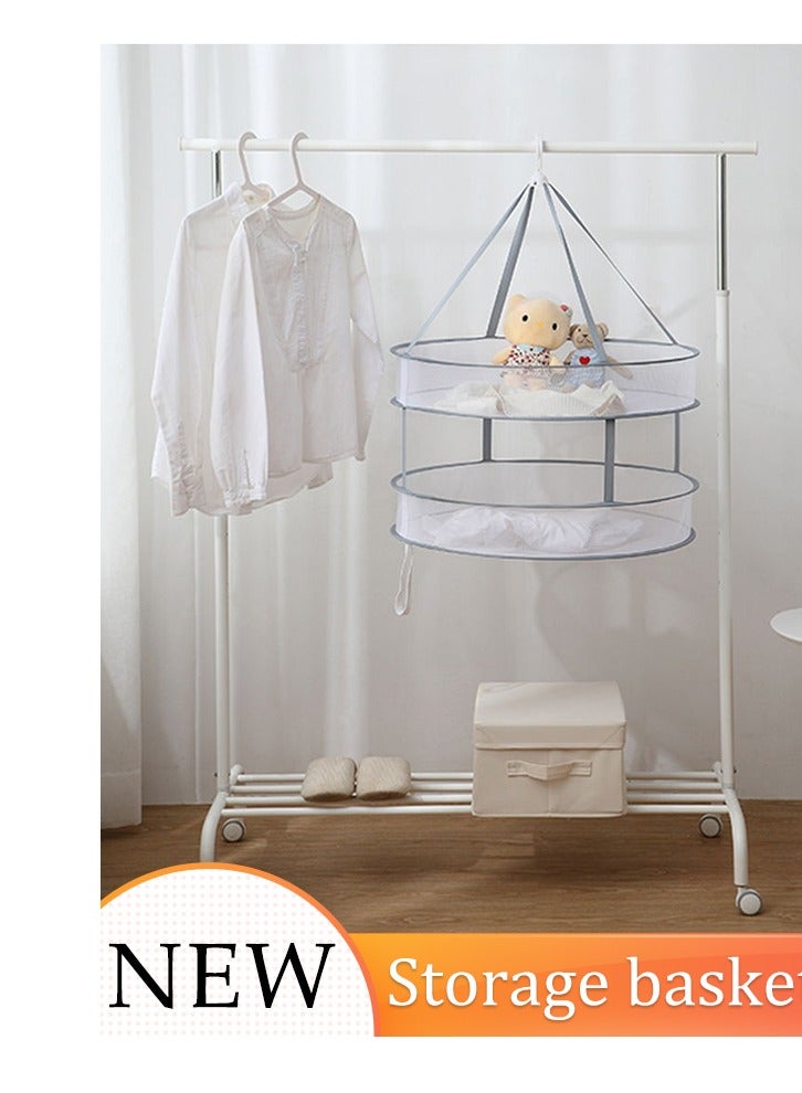 2 Pcs Double-Layer Clothes Drying Net，Folding Mesh Clothes Hanging Dryer，Lay fold Flat Dry Hanger with Windproof Hooks Lightweight Mesh Construction，for Clothes Drying Lingerie Sweater Blouse Socks，50cm  - Image 1