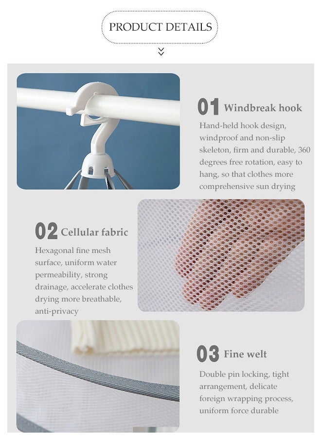 2 Pcs Double-Layer Clothes Drying Net，Folding Mesh Clothes Hanging Dryer，Lay fold Flat Dry Hanger with Windproof Hooks Lightweight Mesh Construction，for Clothes Drying Lingerie Sweater Blouse Socks，50cm  - Image 4