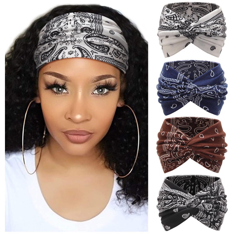 DRESHOW 4 Pack Turban Headbands for Women Wide Vintage Head Wraps Knotted Cute Hair Band Accessories - Image 1