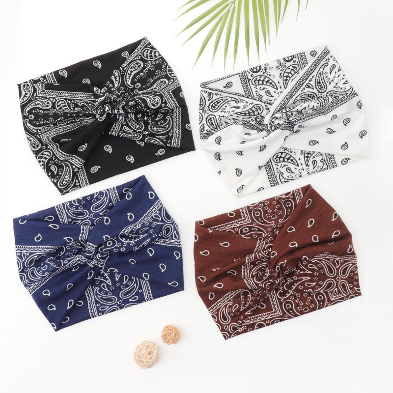 DRESHOW 4 Pack Turban Headbands for Women Wide Vintage Head Wraps Knotted Cute Hair Band Accessories - Image 3