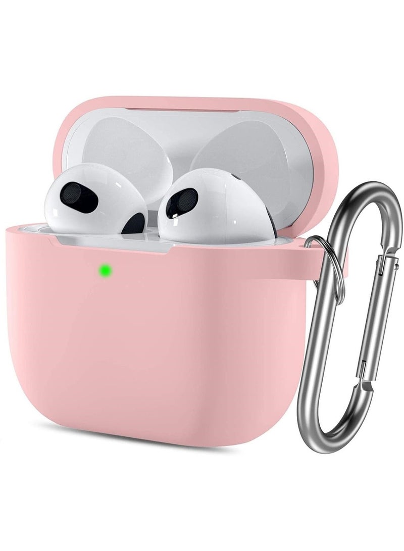 جراب سيليكون لسماعات AirPods 4، مقاوم للصدمات والسقوط والغبار، مزود بضوء LED مرئي، غطاء واقي مع حلقة مفاتيح متوافق مع سماعات AirPods الجيل الرابع 2024 (وردي)