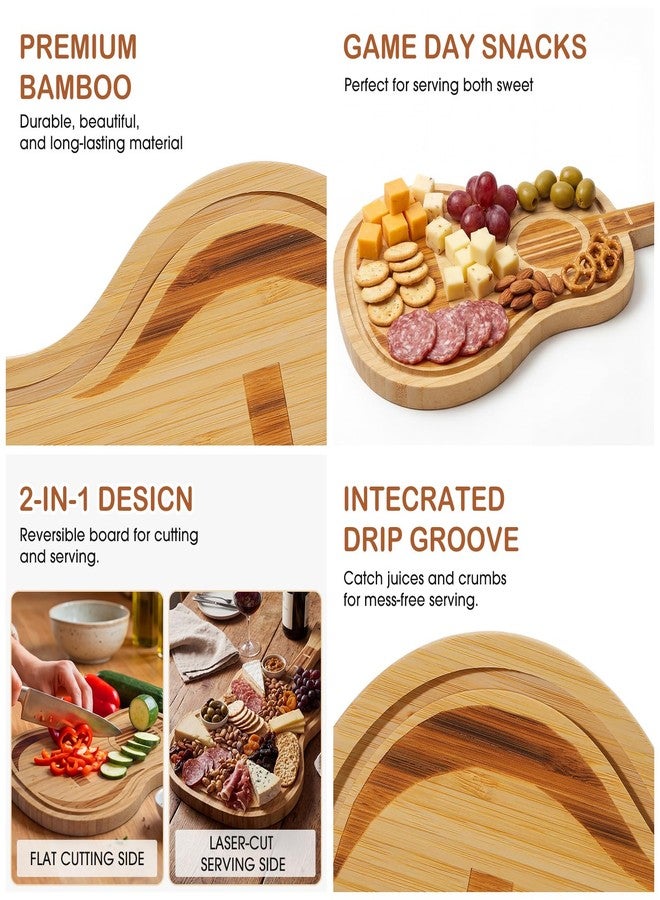 FoldTier Guitar Cutting Board 12.5 x 7 Inches Decorative Cutting Boards Rustic Bamboo Wooden Cheese Platter for Serving Meat Bread Vegetable Fruit Appetizer Cooking Baking, Music Lover, Housewarming Gift - Image 3