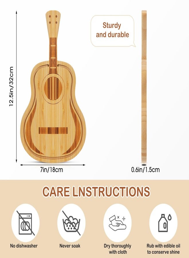 FoldTier Guitar Cutting Board 12.5 x 7 Inches Decorative Cutting Boards Rustic Bamboo Wooden Cheese Platter for Serving Meat Bread Vegetable Fruit Appetizer Cooking Baking, Music Lover, Housewarming Gift - Image 2