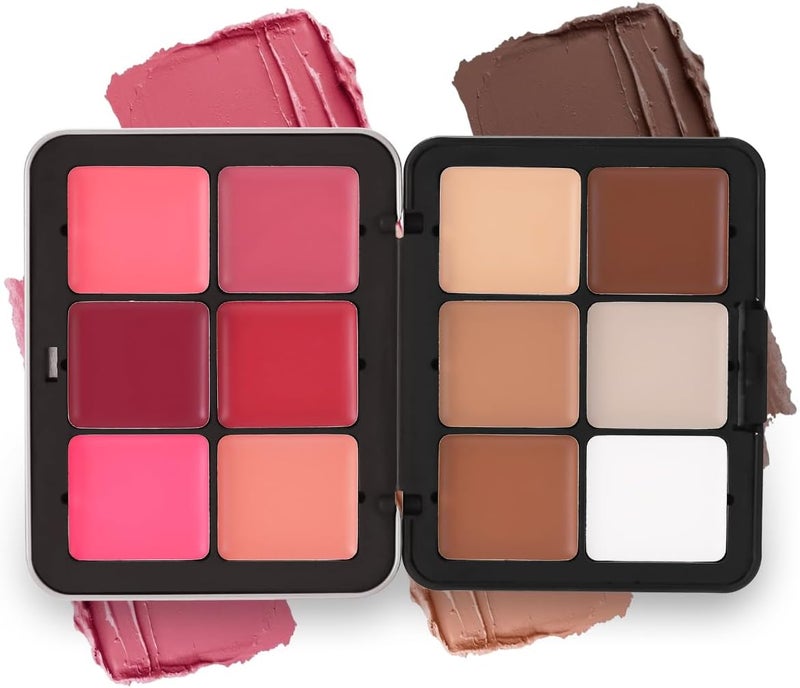 Creamy Contour Blush Palette 12 Colors Concealer Rouge Contour Palettes 6 Rouge 6 Contouring Concealer Makeup Creamy Blush Matte Buildable Black Palette