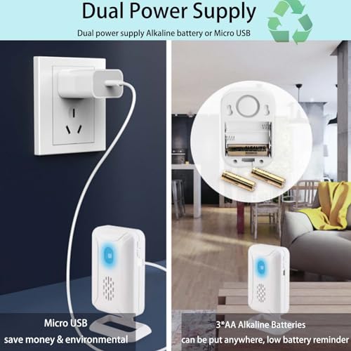 HASANBAY Motion Sensor Door Bells Chimes for BusinessStore Door Entry Bell Commercial Door Entry AlertSleepwalker Elderly Toddler Safety MonitorCaregiver Reminder 2 Receiver 1 Motion Sensor - Image 3