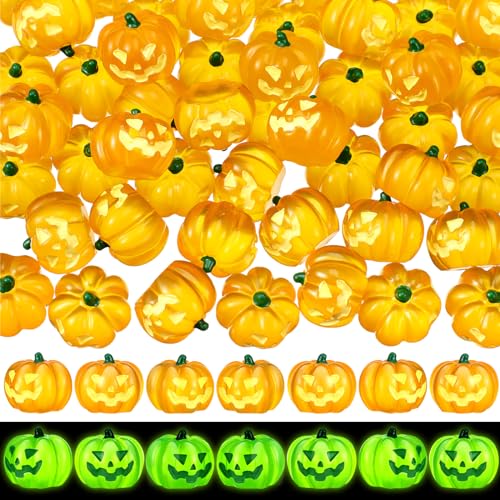 Poen 50 Pcs Resin Pumpkins for Decorating Fall Halloween Miniature Luminous Pumpkin Artificial Mini Pumpkins Decoration for Fall Halloween Party Home Cake Decoration Craft DIY GiftGrin - Image 1