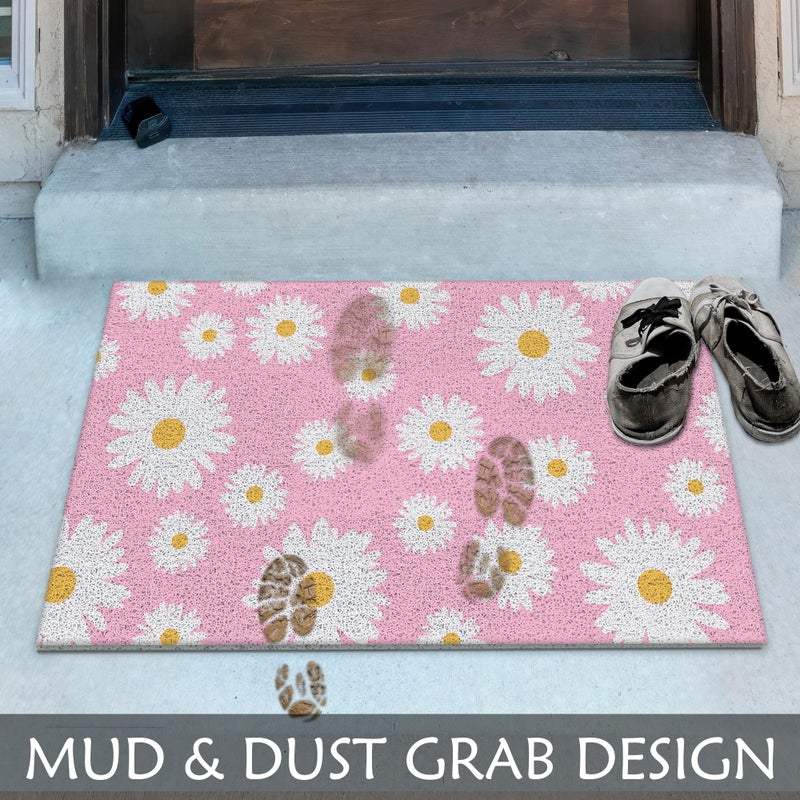 Supwhd Pink Daisy Floral Welcome Door Mat for Front Outdoor Door Mat, Cute Doormat Outdoor Indoor Entrance, 17x30 - Image 3