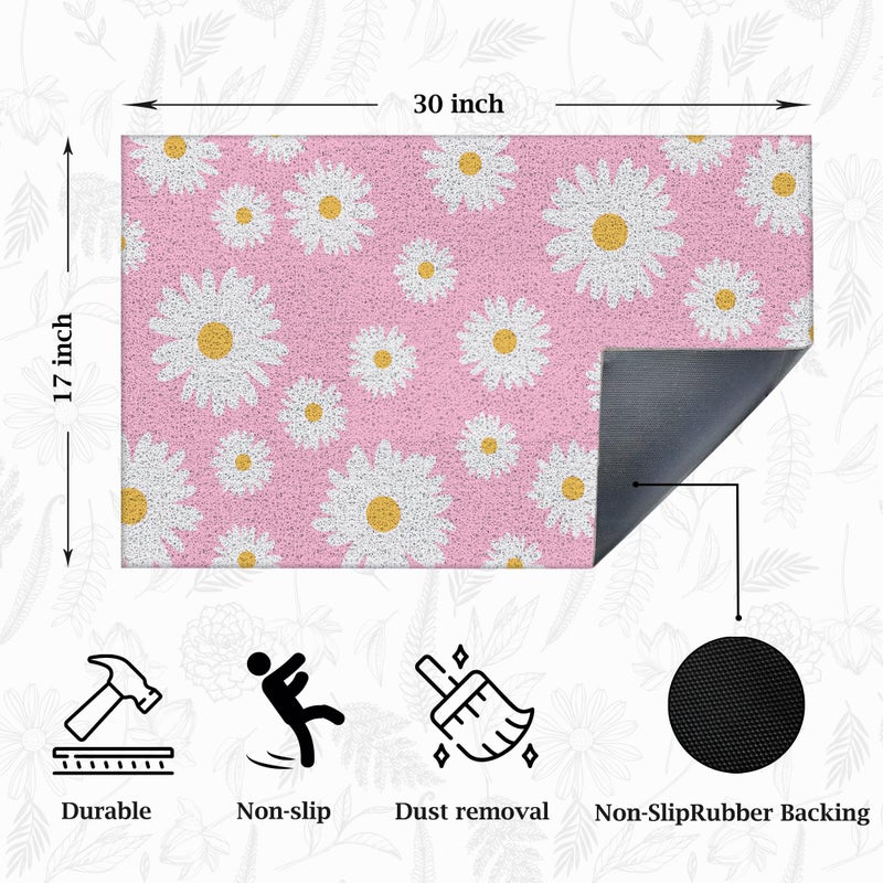 Supwhd Pink Daisy Floral Welcome Door Mat for Front Outdoor Door Mat, Cute Doormat Outdoor Indoor Entrance, 17x30 - Image 5