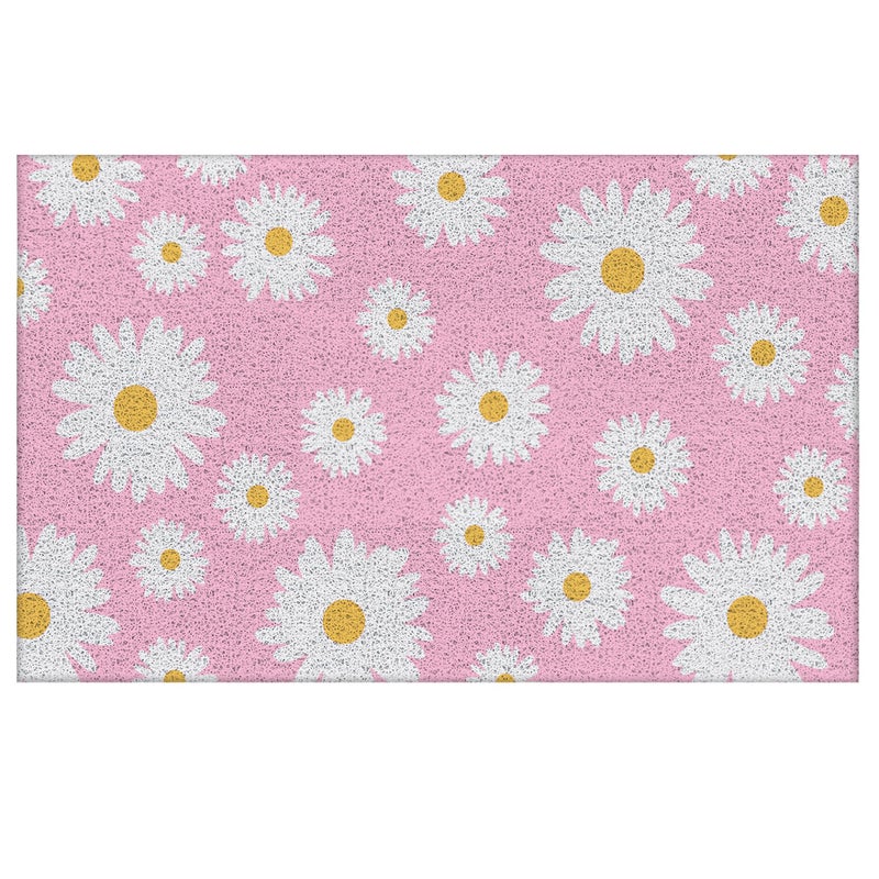 Supwhd Pink Daisy Floral Welcome Door Mat for Front Outdoor Door Mat, Cute Doormat Outdoor Indoor Entrance, 17x30 - Image 1