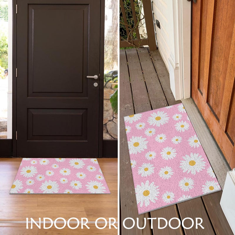 Supwhd Pink Daisy Floral Welcome Door Mat for Front Outdoor Door Mat, Cute Doormat Outdoor Indoor Entrance, 17x30 - Image 2