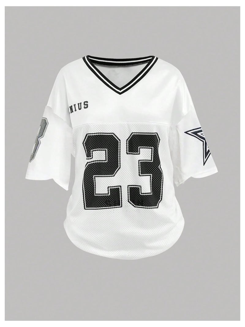 Floerns Girl's Two Piece Outfit Y2k Number V Neck Jersey Shirts with Cargo Pants Set Black 12Y - Image 3
