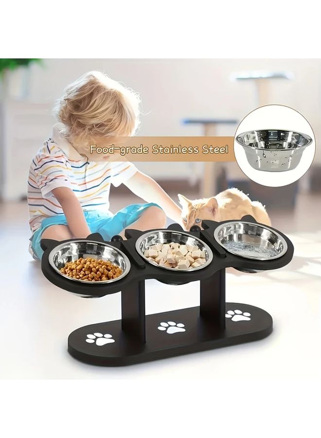 Black 3 Tier Elevated Cat Food Bowl Adjustable Stand for Multiple Cats - Image 3