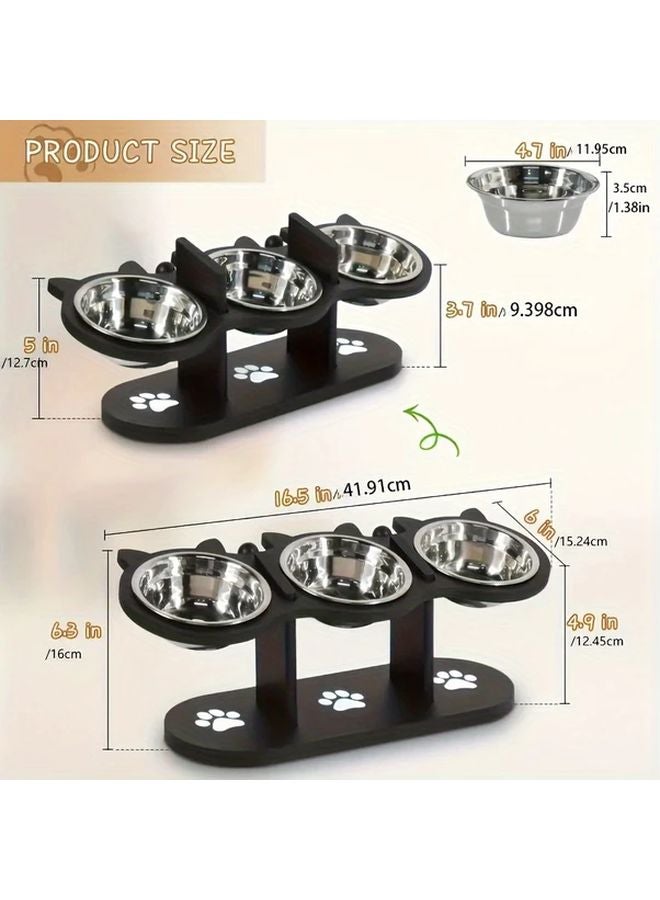 Black 3 Tier Elevated Cat Food Bowl Adjustable Stand for Multiple Cats - Image 5