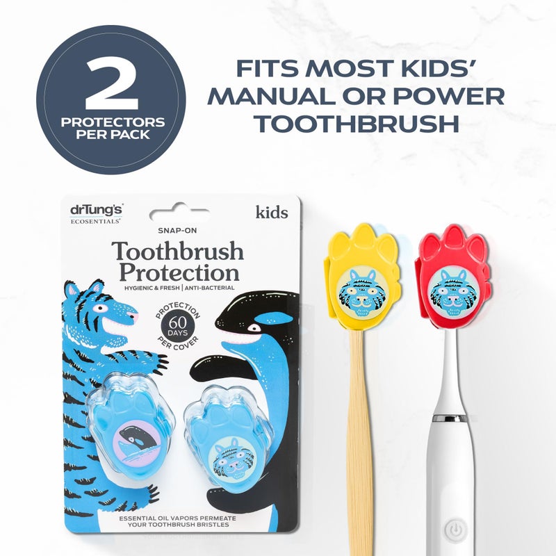 drTung's Kids Snap-On Toothbrush Protection - Toothbrush Head Cover Caps for Travel or Household, Keeps Bristles Fresh, Kid-Safe Natural Essential Oil Blend - 2 Protectors (2 Pack) - Image 4