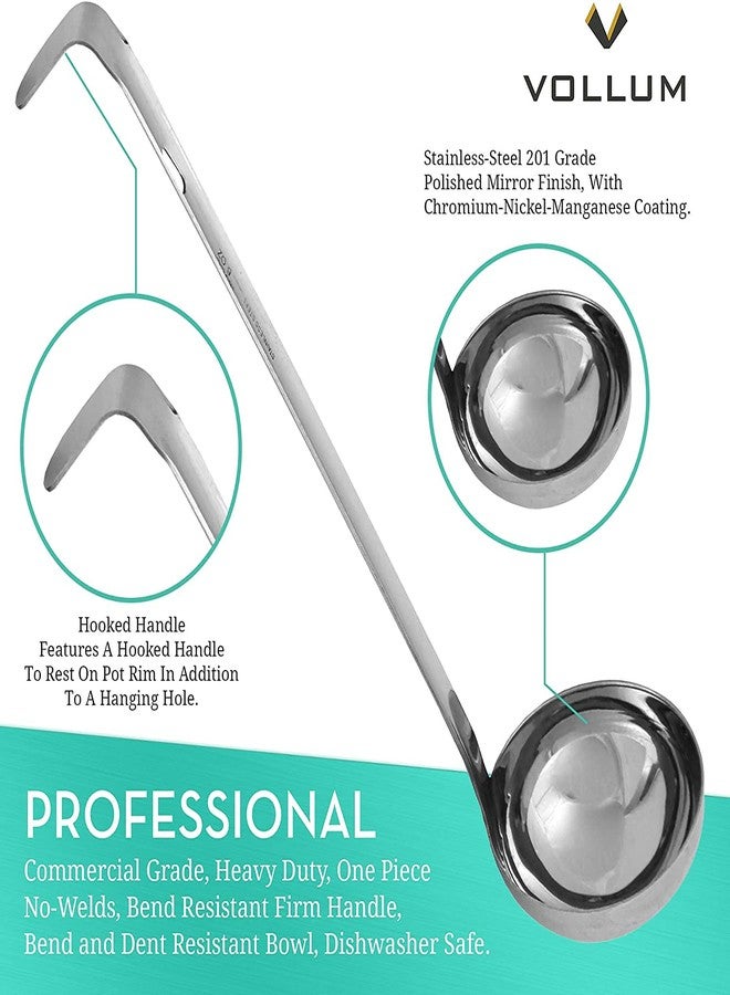 Vollum 1-Piece Ladle Heavy Duty Thick Stainless Steel - 6 Ounce (3.6" Bowl Diameter, 12.1" Handle Length) - Image 2