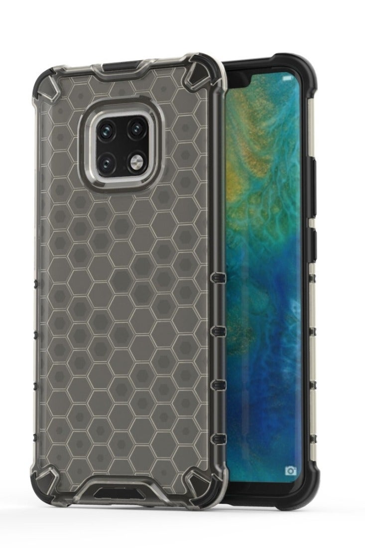 جراب حماية بتصميم خلية النحل، مقاوم للصدمات مع حماية للكاميرا متوافق مع Huawei Mate 20 Pro (رمادي& اسود) - Image 1