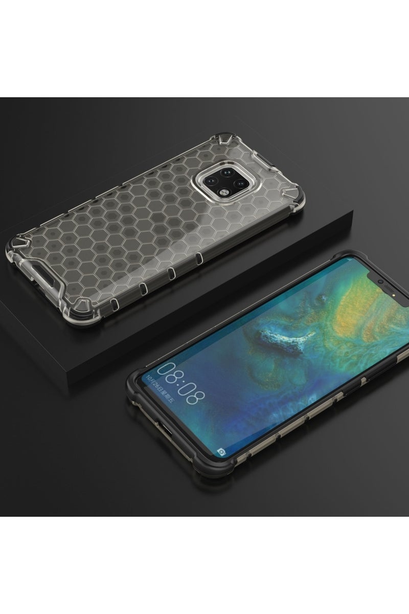 جراب حماية بتصميم خلية النحل، مقاوم للصدمات مع حماية للكاميرا متوافق مع Huawei Mate 20 Pro (رمادي& اسود) - Image 3
